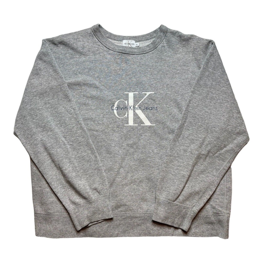 Calvin Klein Jeans Logo Mens Sweatshirt Gray Cotton Size Medium Vintage 90s